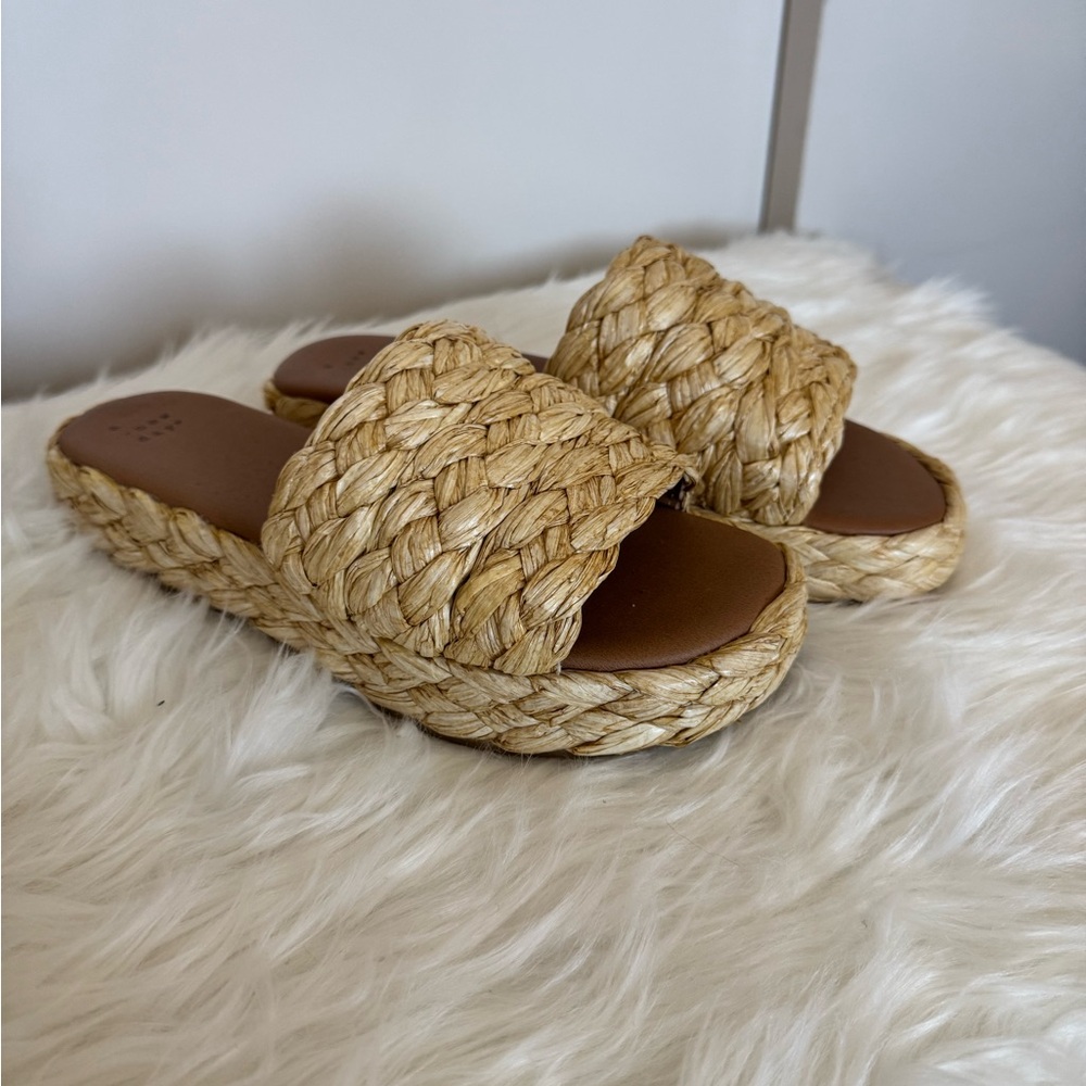 Women’s Casey Braided Raffia Platform Slide Sandals - A New Day Beige - Size 9